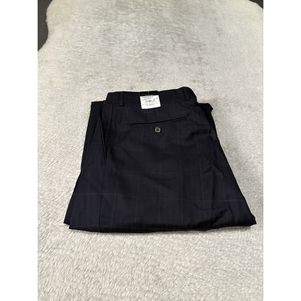 Bill Blass Black Label Men's Blue Plaid Pleated Wool Dress Pants Size 38